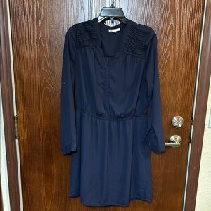DR2 Daniel Rainn Blue Long Sleeve Buttoned Dress with V-Neck Lg EUC